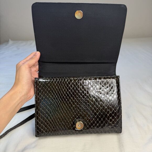 Vintage Stuart Weitzman Snake Embossed Leather Evening Shoulder Bag Purse - Picture 2 of 14